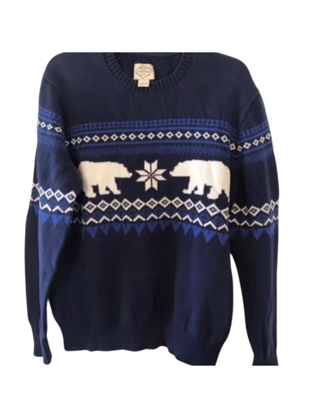 Vintage St. John's Bay Fair Isle Cotton Polar Bear Crewneck Sweater Mens Size L
